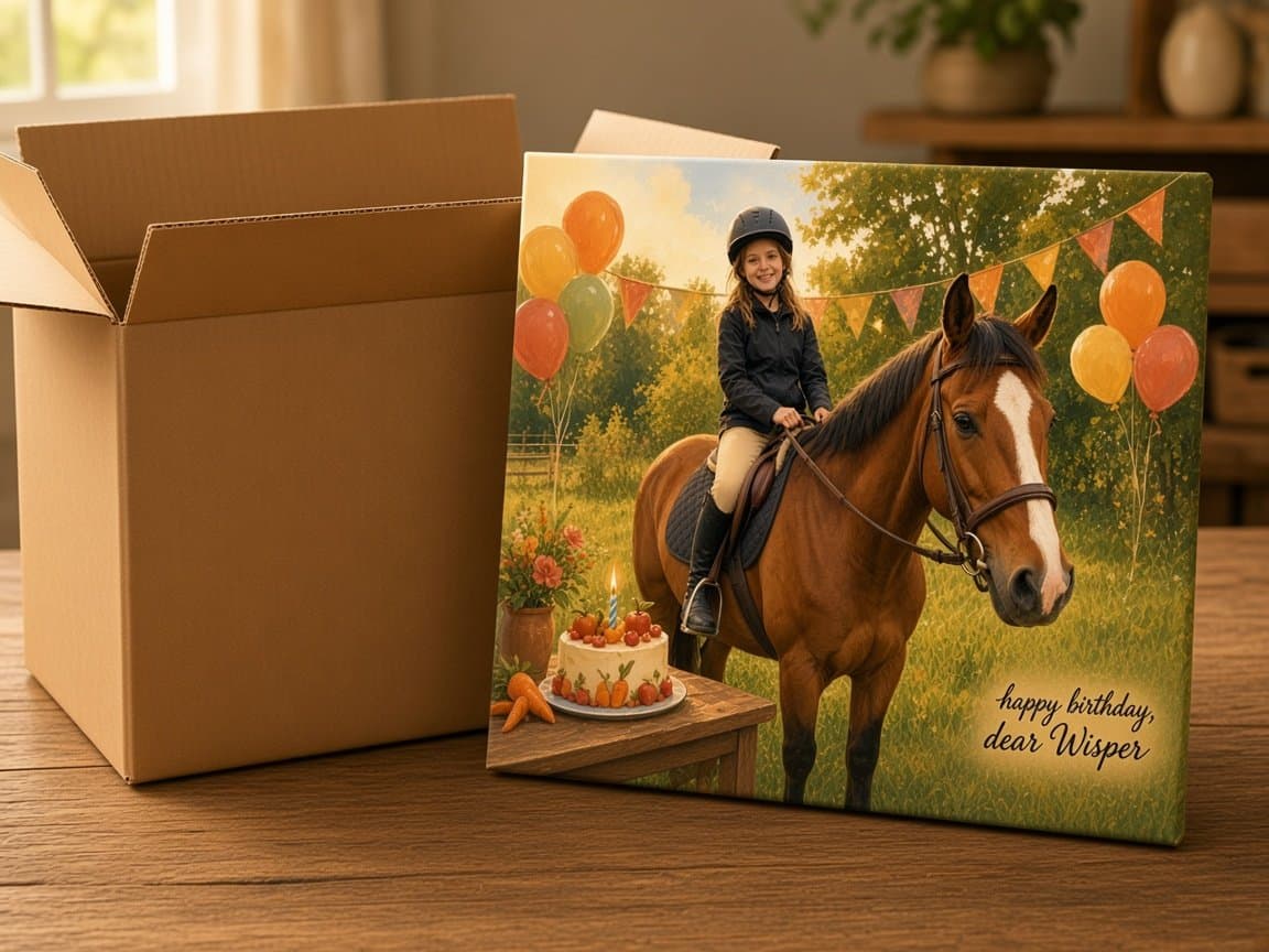 AI-generated visualization of the Wisper birthday canvas newly revealed at home. Illustrative example, not a documented delivery.